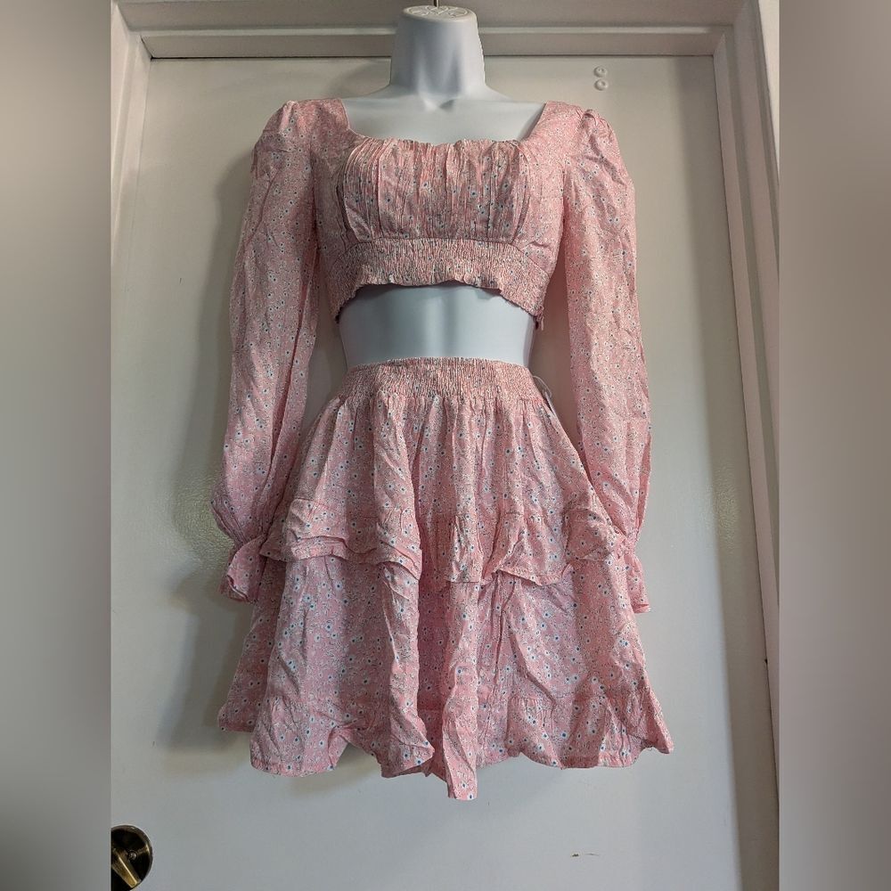Princess Polly Pink Floral Mini Skirt Set. The Susanna Set Blush Size 0 - Picture 5 of 10